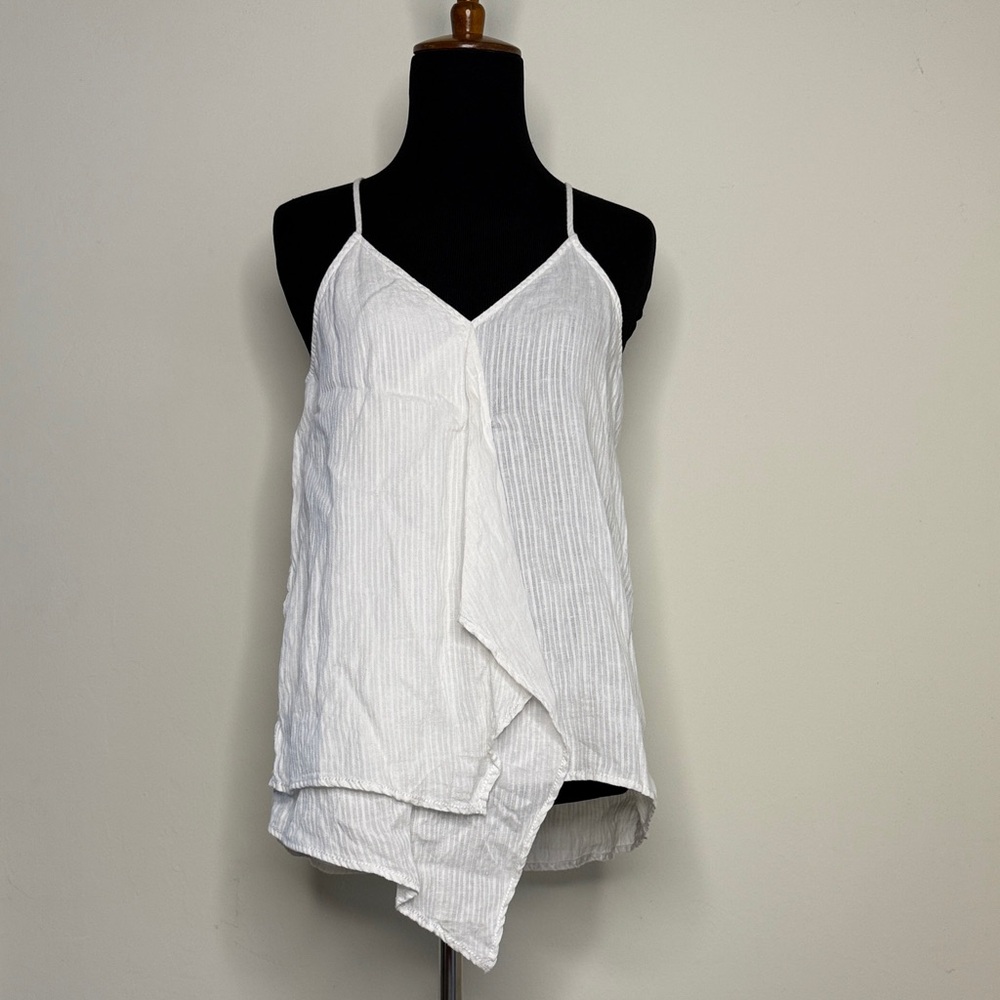 BROCHU WALKER White Strappy Layered Linen Top S